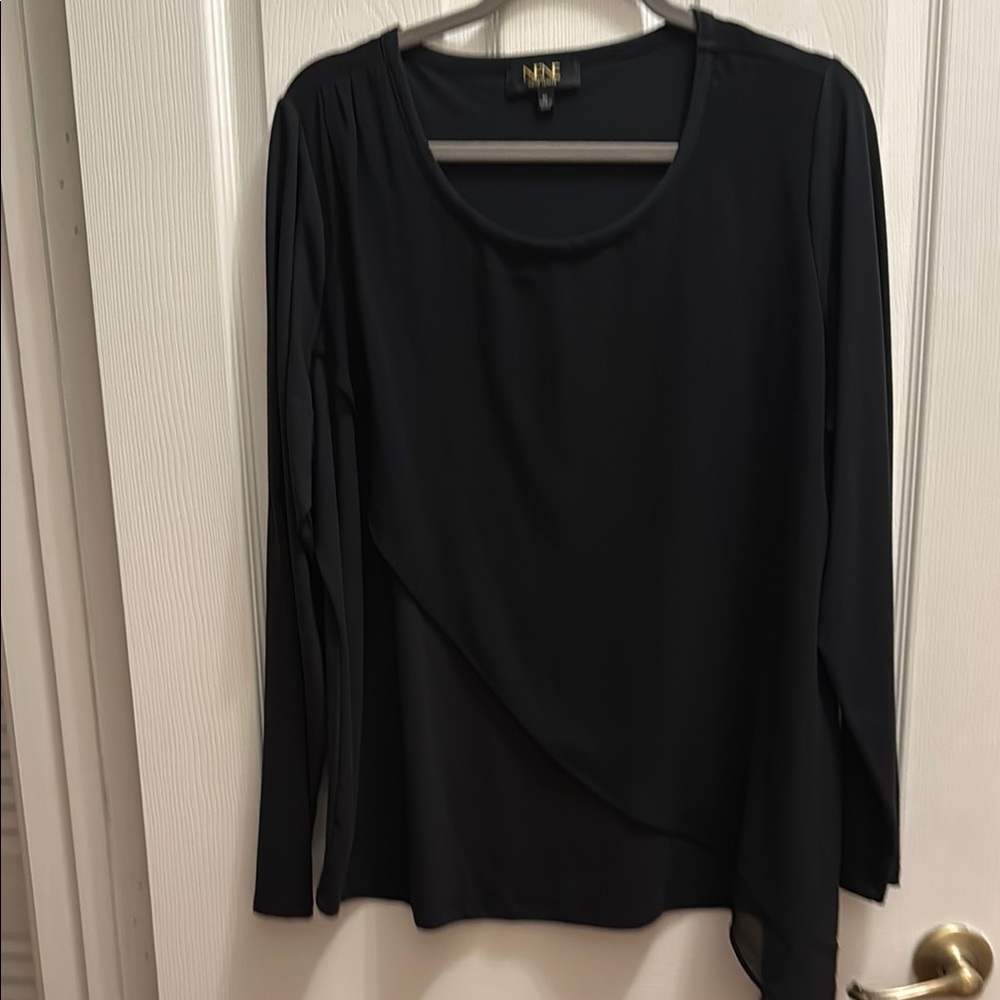 Black Asymmetrical Long Sleeve Blouse